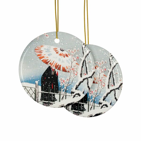 Winter Serenity Ceramic Ornament – Japanese Snow Scene - Image 2